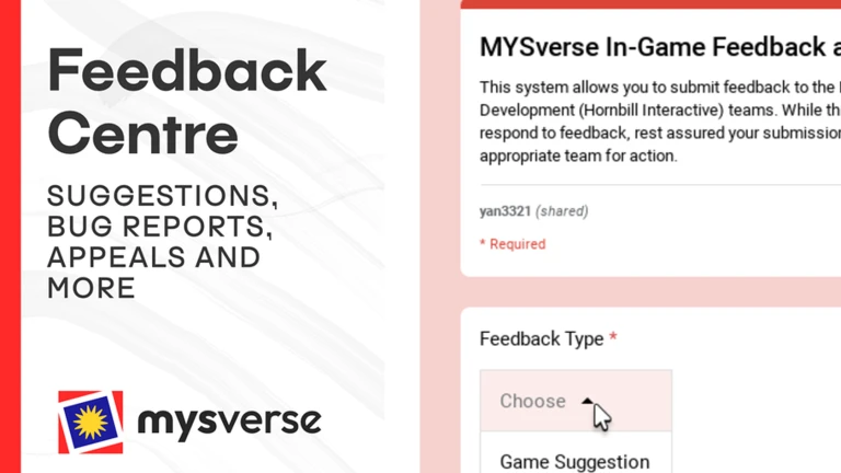 MYSverse Feedback Centre ekran görüntüsü